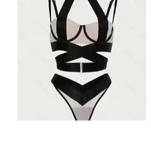 Strappy Black and Tan Cutout Lingerie Set